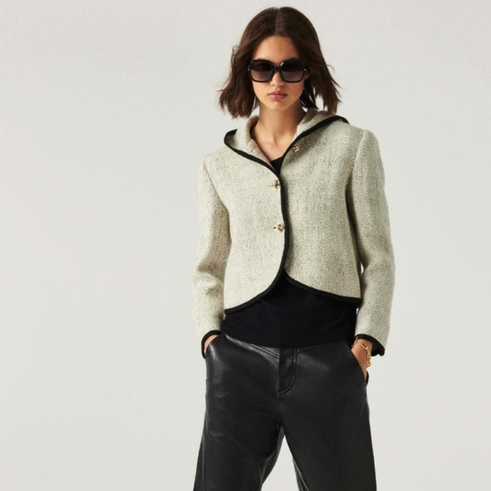 BA&SH OCTAVE JACKET w/ hood GREY / goldtone buttons - LARGE NWT